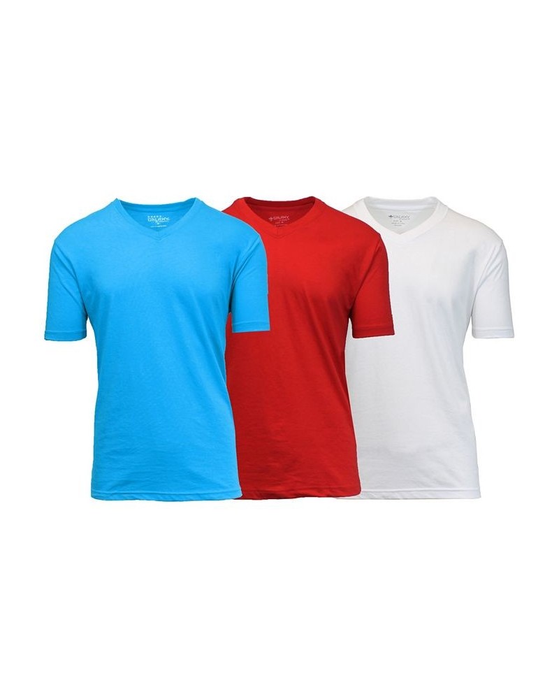 Men's Short Sleeve V-Neck T-shirt, Pack of 3 Aqua-Red-White Brown $23.20 T-Shirts