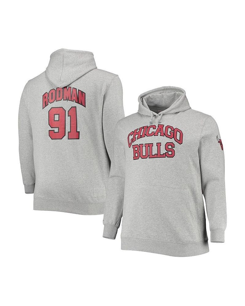 Men's Dennis Rodman Heathered Gray Chicago Bulls Big and Tall Name and Number Pullover Hoodie $70.00 Sweatshirt