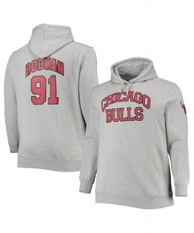 Men's Dennis Rodman Heathered Gray Chicago Bulls Big and Tall Name and Number Pullover Hoodie $70.00 Sweatshirt