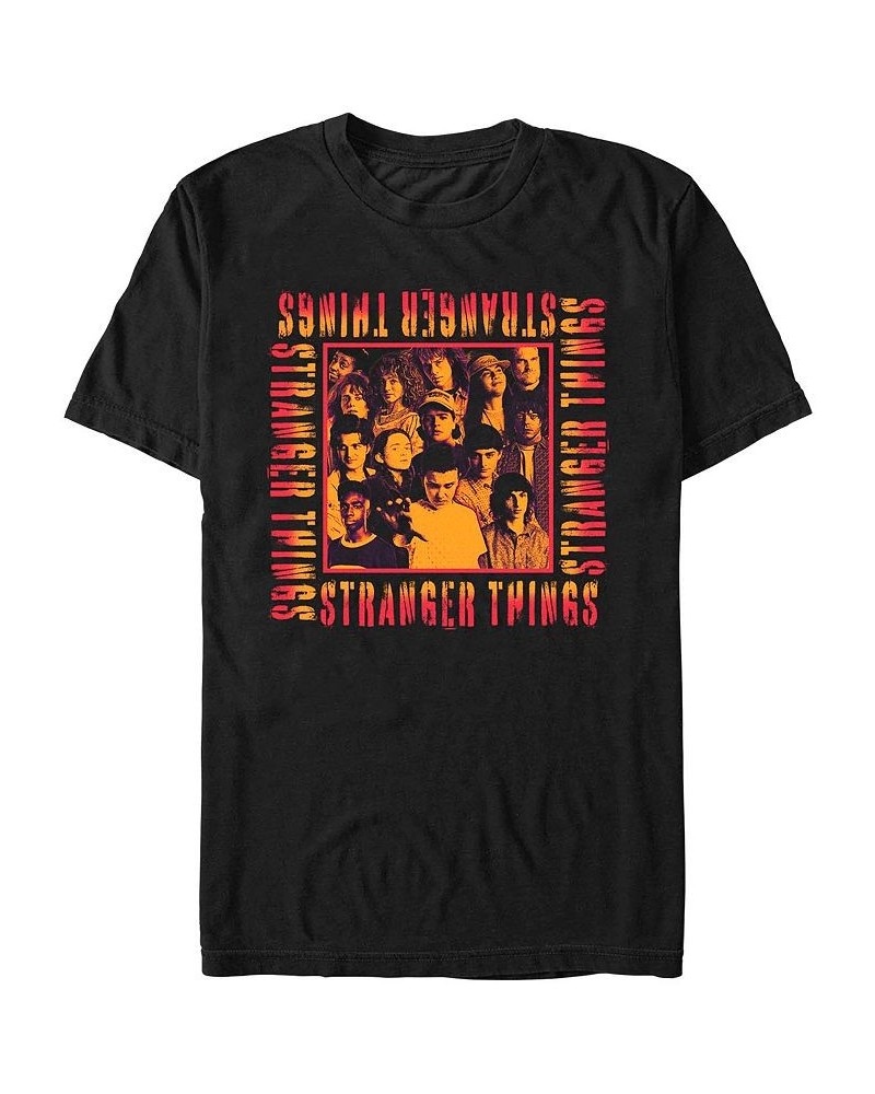 Men's Stranger Things Stranger Text Square Short Sleeves T-shirt Black $20.64 T-Shirts