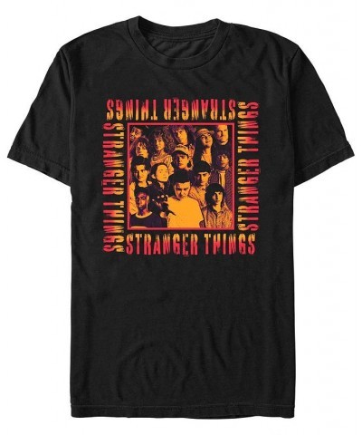 Men's Stranger Things Stranger Text Square Short Sleeves T-shirt Black $20.64 T-Shirts