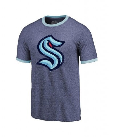 Men's Threads Heathered Deep Sea Blue Seattle Kraken Ringer Contrast Tri-Blend T-shirt $23.39 T-Shirts