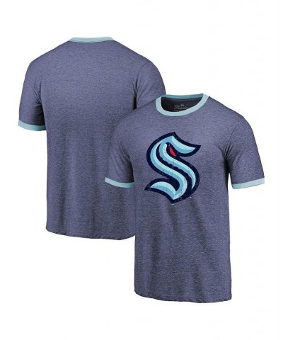 Men's Threads Heathered Deep Sea Blue Seattle Kraken Ringer Contrast Tri-Blend T-shirt $23.39 T-Shirts