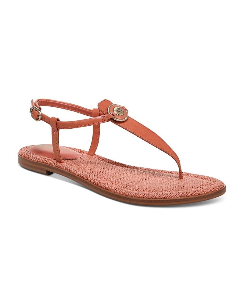 Gigi Signet T-Strap Flat Sandals Pink $48.10 Shoes