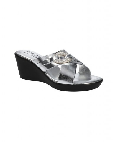 Women's Tuscany Sabina Wedge Sandals Gray $30.00 Shoes