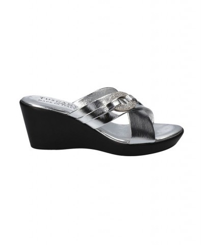 Women's Tuscany Sabina Wedge Sandals Gray $30.00 Shoes