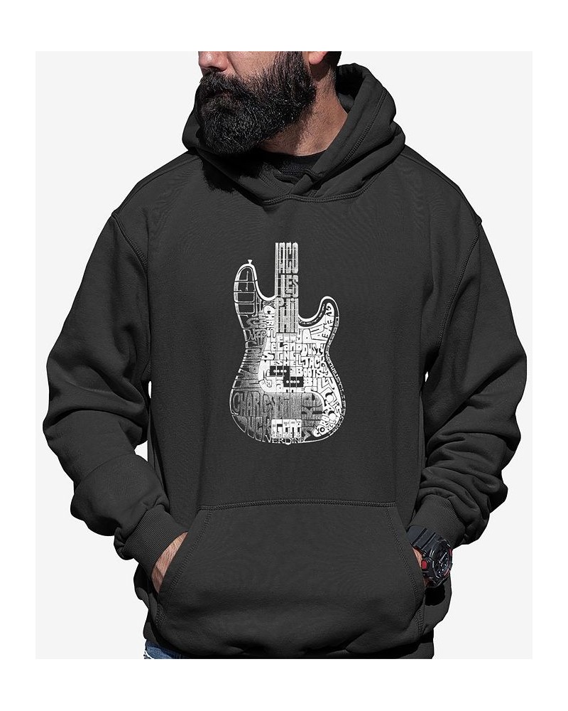 Men's Word Art Bass Guitar Hooded Sweatshirt Gray $25.80 Sweatshirt