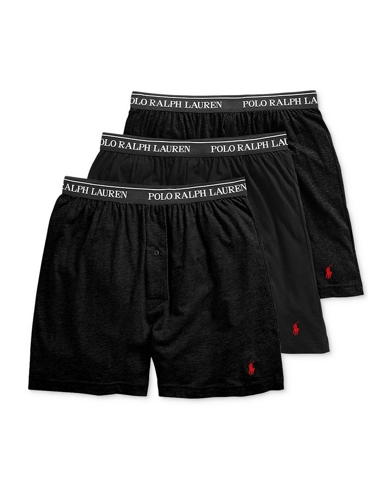 Men's 3-Pk. Cotton Classic Knit Boxers Black $23.10 Underwear