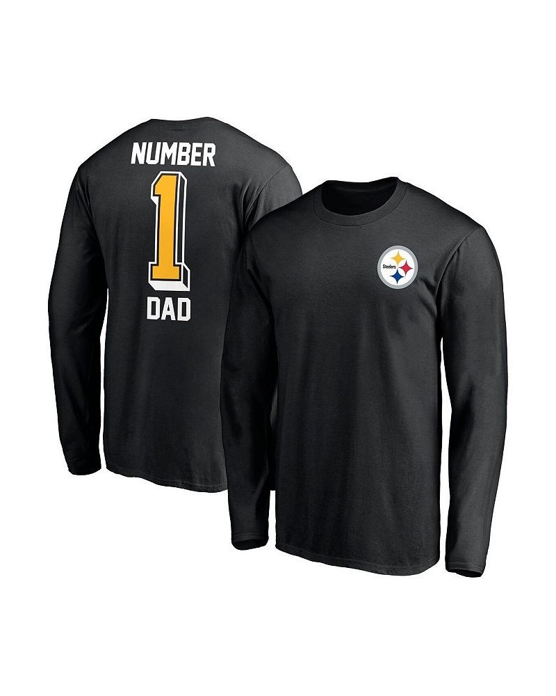 Men's Branded Black Pittsburgh Steelers 1 Dad Long Sleeve T-shirt $18.80 T-Shirts