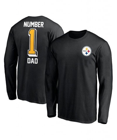 Men's Branded Black Pittsburgh Steelers 1 Dad Long Sleeve T-shirt $18.80 T-Shirts