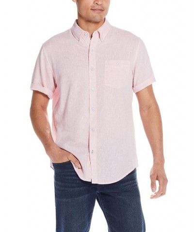 Men's Linen Cotton Slub Short Sleeve Button Down Shirt PD05 $37.10 Shirts