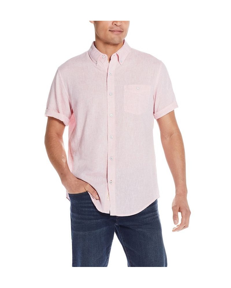 Men's Linen Cotton Slub Short Sleeve Button Down Shirt PD05 $37.10 Shirts