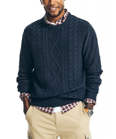 Men's Classic-Fit Crew Neck Cotton Cable-Knit Sweater Blue $23.27 Sweaters