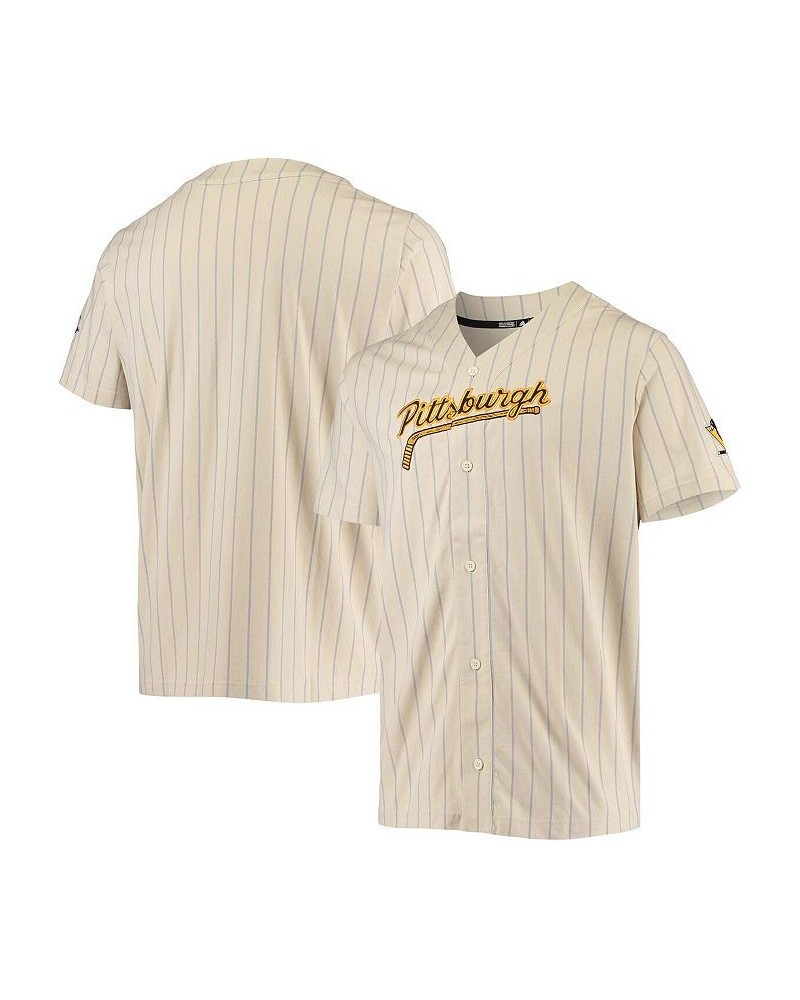 Men's Cream Pittsburgh Penguins Baseball Button-Up Shirt $52.24 Shirts