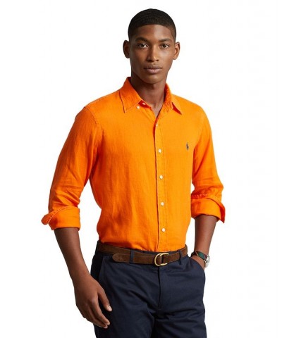 Men's Classic-Fit Linen Shirt Orange $56.24 Shirts