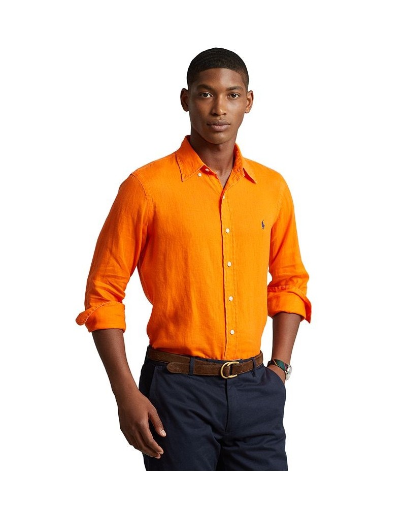 Men's Classic-Fit Linen Shirt Orange $56.24 Shirts