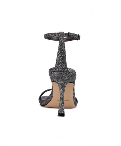 Women's Yess Square Toe Tapered Heel Dress Sandals Gray $42.66 Shoes