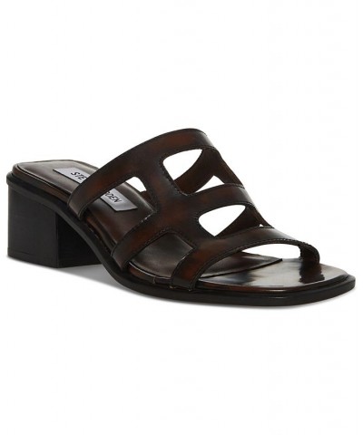 Women's Princess Caged Block-Heel City Sandals Brown $49.05 Shoes