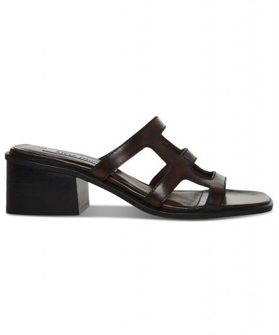 Women's Princess Caged Block-Heel City Sandals Brown $49.05 Shoes