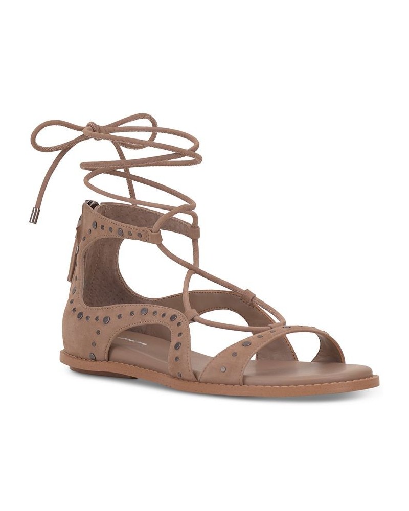 Dawnicee Studded Lace-Up Flat Sandals Tan/Beige $46.44 Shoes