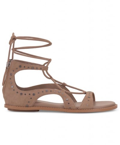 Dawnicee Studded Lace-Up Flat Sandals Tan/Beige $46.44 Shoes