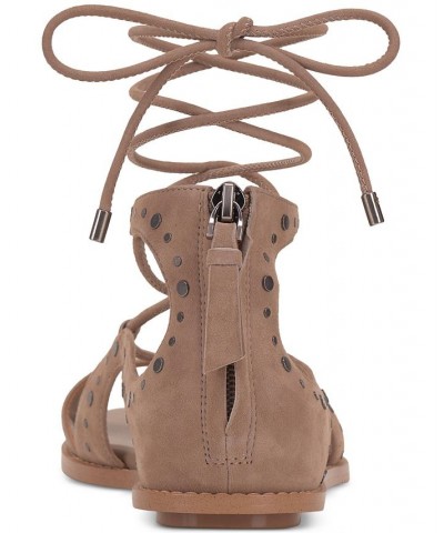 Dawnicee Studded Lace-Up Flat Sandals Tan/Beige $46.44 Shoes