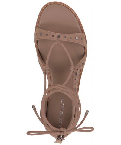 Dawnicee Studded Lace-Up Flat Sandals Tan/Beige $46.44 Shoes