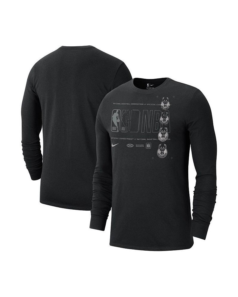 Men's Black Milwaukee Bucks Courtside Chrome Long Sleeve T-shirt $27.50 T-Shirts