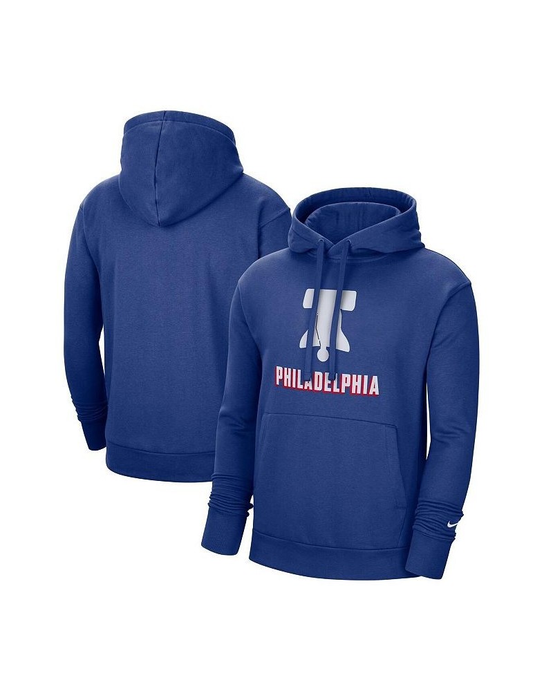 Men's Blue Philadelphia 76ers 2020/21 City Edition Essential Logo Fleece Pullover Hoodie $41.59 Sweatshirt