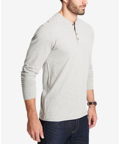 Men's Long Sleeve Brushed Jersey Henley T-shirt Light Gray Heather $15.93 T-Shirts