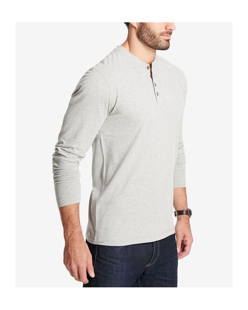 Men's Long Sleeve Brushed Jersey Henley T-shirt Light Gray Heather $15.93 T-Shirts