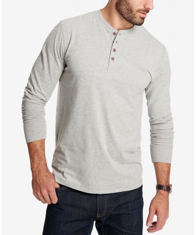 Men's Long Sleeve Brushed Jersey Henley T-shirt Light Gray Heather $15.93 T-Shirts