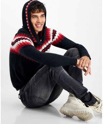 Men's Cashmere Geo-Stripe Hoodie Black $34.11 Sweaters