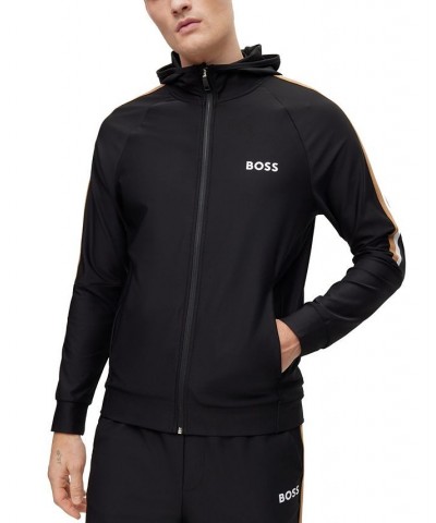 BOSS Men's Zip-Up Active-Stretch Jersey Logo Hoodie Black $88.06 Sweatshirt