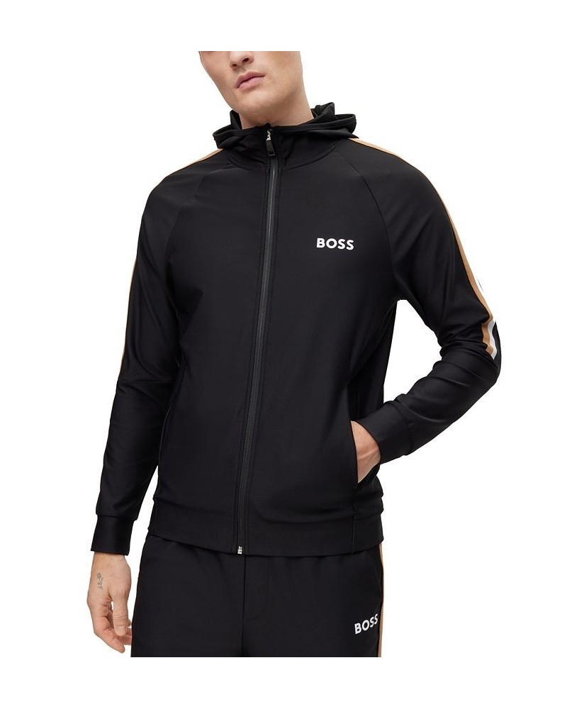 BOSS Men's Zip-Up Active-Stretch Jersey Logo Hoodie Black $88.06 Sweatshirt