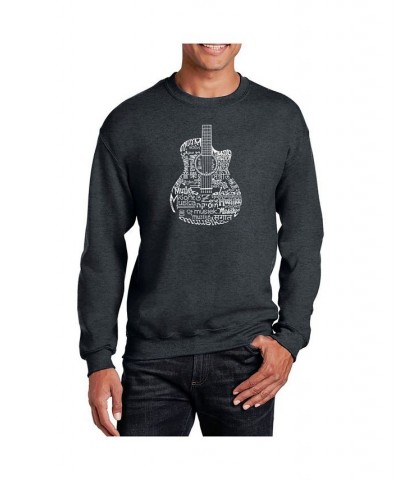 Men's Word Art Languages Guitar Crewneck Sweatshirt Gray $22.00 Sweatshirt