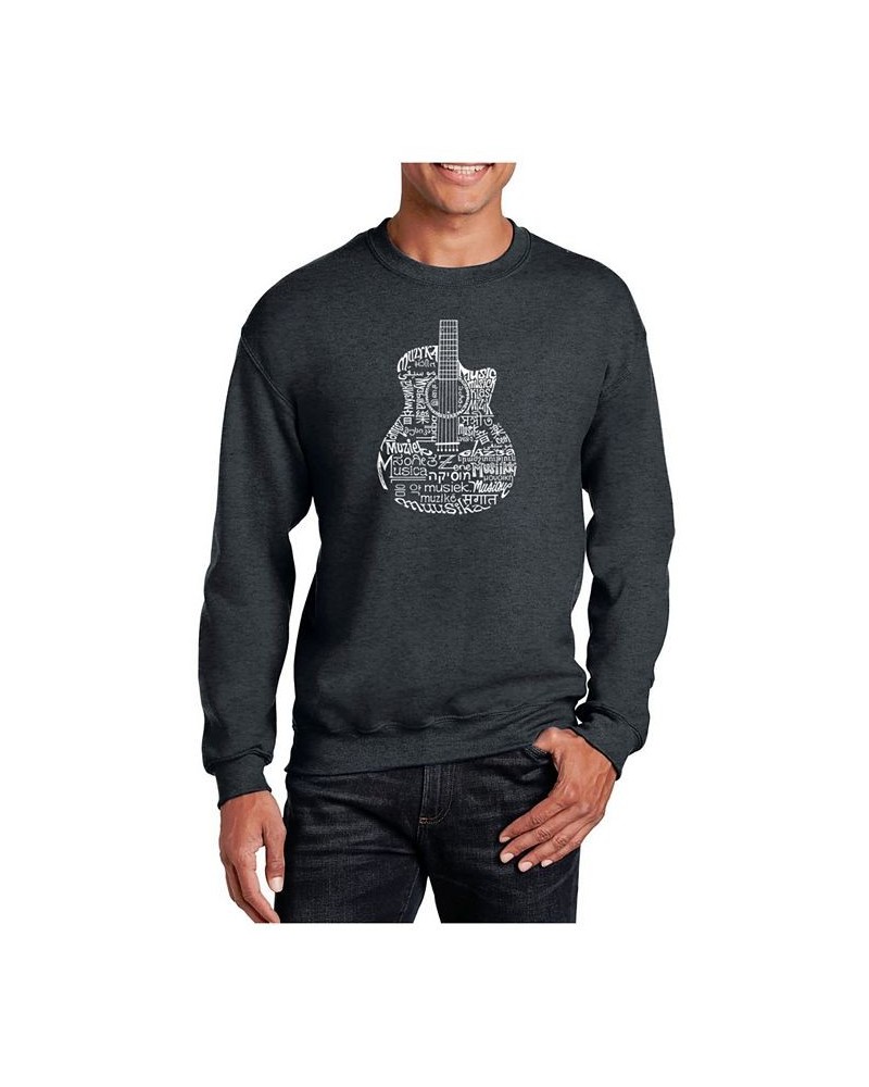 Men's Word Art Languages Guitar Crewneck Sweatshirt Gray $22.00 Sweatshirt