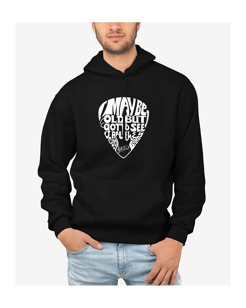 Men's Guitar Pick Word Art Long Sleeve Hooded Sweatshirt Black $24.60 Sweatshirt