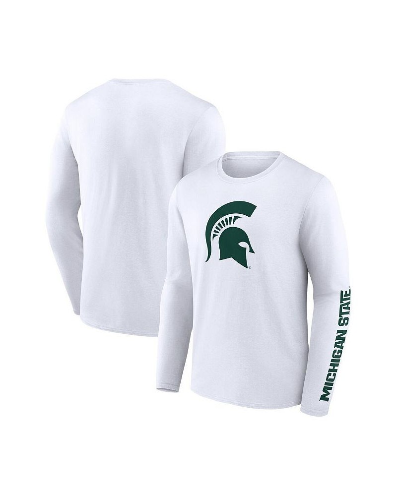 Men's Branded White Michigan State Spartans Double Time 2-Hit Long Sleeve T-shirt $25.64 T-Shirts