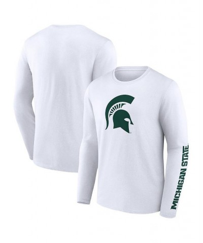 Men's Branded White Michigan State Spartans Double Time 2-Hit Long Sleeve T-shirt $25.64 T-Shirts