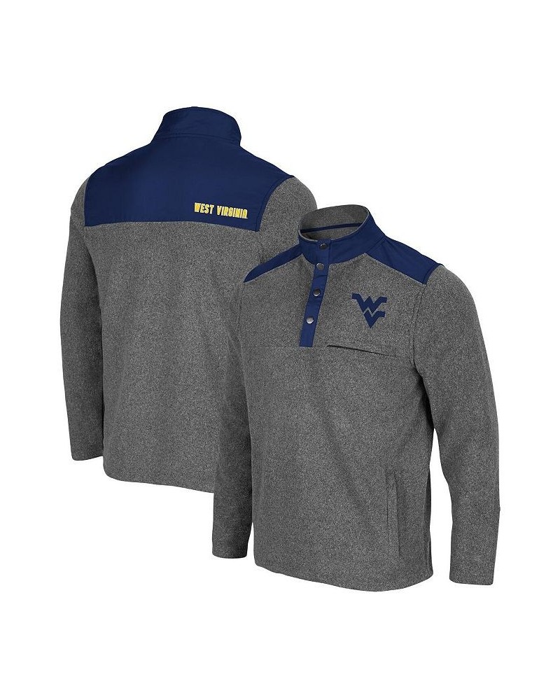 Men's Heathered Charcoal, Navy West Virginia Mountaineers Huff Snap Pullover Sweatshirt $36.75 Sweatshirt