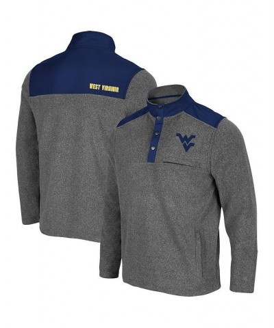 Men's Heathered Charcoal, Navy West Virginia Mountaineers Huff Snap Pullover Sweatshirt $36.75 Sweatshirt