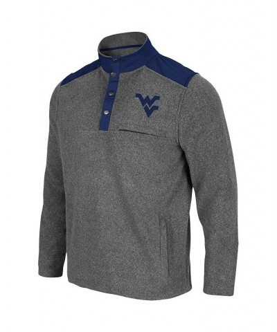 Men's Heathered Charcoal, Navy West Virginia Mountaineers Huff Snap Pullover Sweatshirt $36.75 Sweatshirt