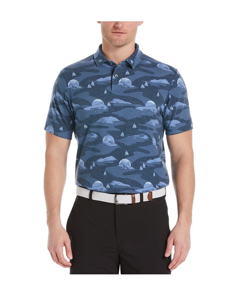 Men's Allover Scenic Print Short Sleeve Golf Polo Shirt Blue Grotto $14.88 Polo Shirts