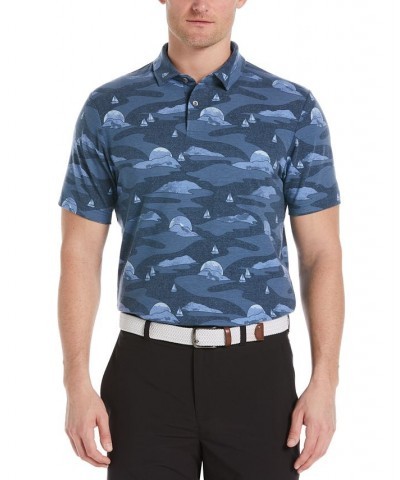 Men's Allover Scenic Print Short Sleeve Golf Polo Shirt Blue Grotto $14.88 Polo Shirts