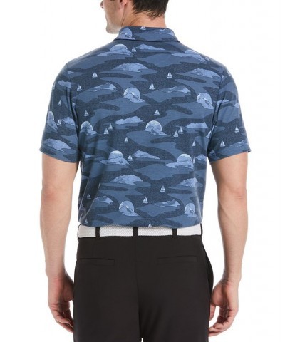 Men's Allover Scenic Print Short Sleeve Golf Polo Shirt Blue Grotto $14.88 Polo Shirts