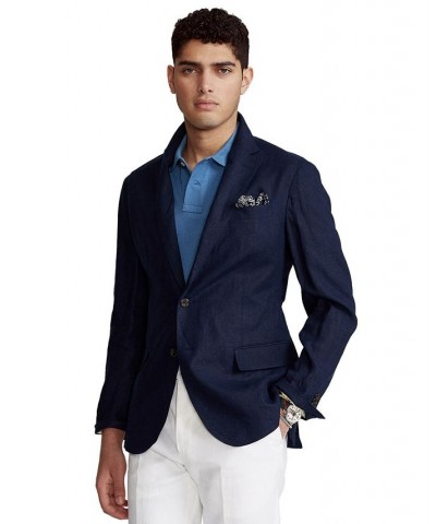 Men's Polo Soft Slub Linen Suit Jacket Blue $159.12 Blazers