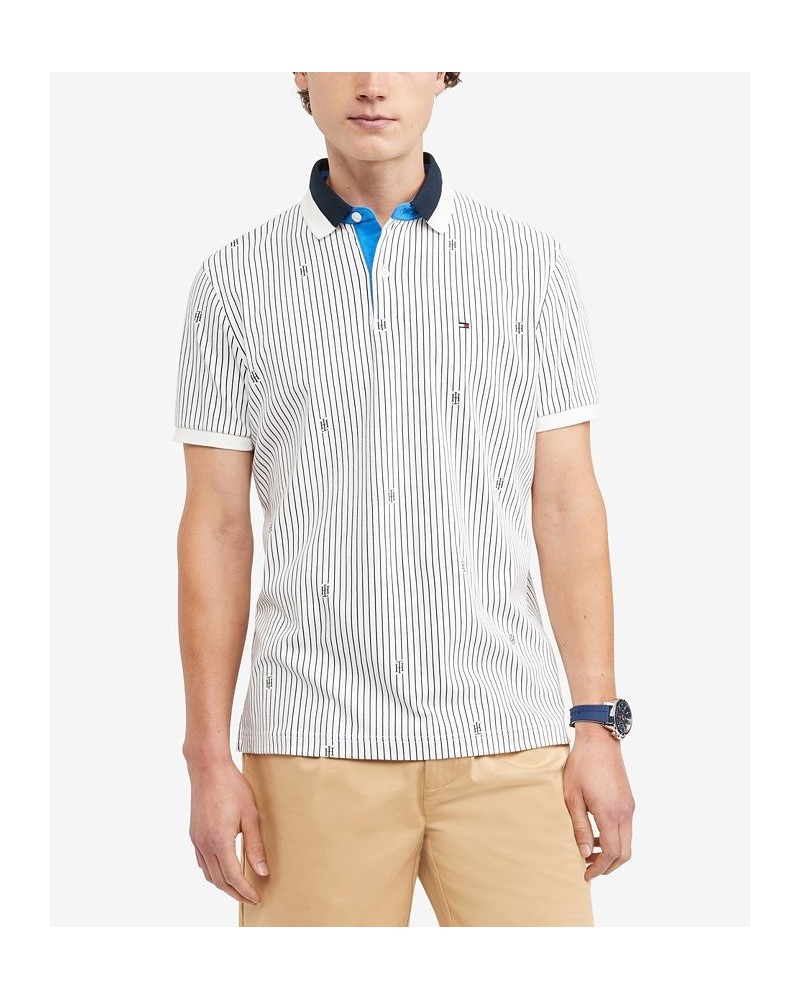 Men's Allover Monogram Pinstriped Short Sleeve Regular Fit Polo Shirt White $29.90 Polo Shirts