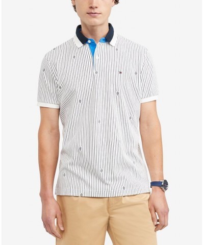 Men's Allover Monogram Pinstriped Short Sleeve Regular Fit Polo Shirt White $29.90 Polo Shirts