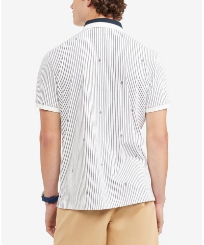 Men's Allover Monogram Pinstriped Short Sleeve Regular Fit Polo Shirt White $29.90 Polo Shirts